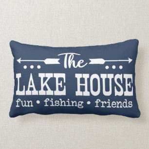 Lake House Blue and White Lumbar Pillow
