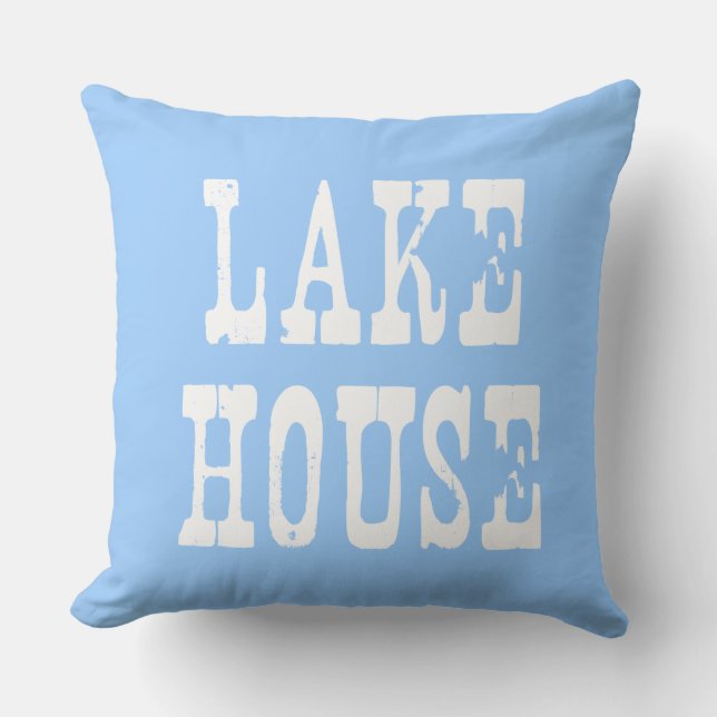 Lake House Blue Throw Pillow (Front)