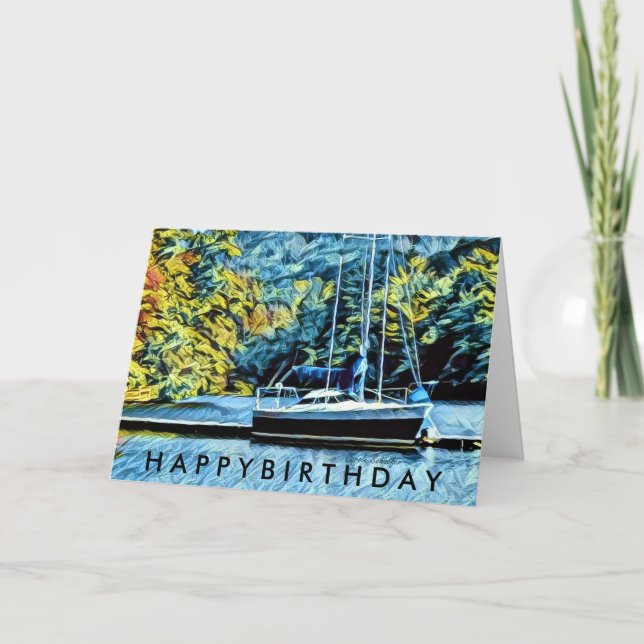 Lake House Boat Birthday Wishes for Men Card (Front)