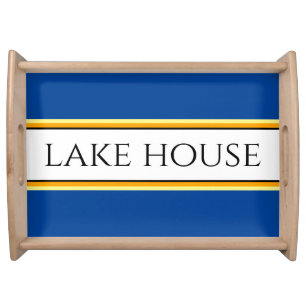 LAKE HOUSE Bold Blue White Yellow Racing Stripes Serving Tray