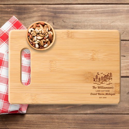 Lake House Cabin Cottage Family City Name Cutting Board