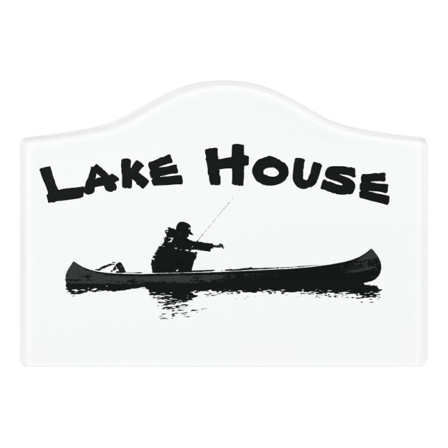 Lake House, Canoe Fisherman Door Sign (Small Crest Front)