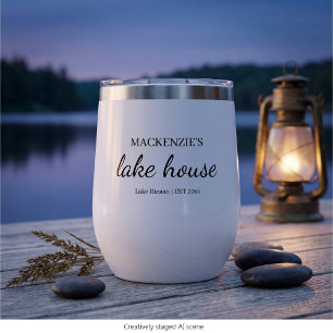 Lake House Chic Simple Typography Personalized Thermal Wine Tumbler