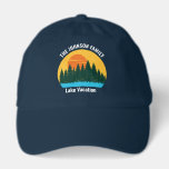 Lake House Cool Custom Camping Trip Hat<br><div class="desc">Beautiful family lake vacation blue hats featuring the pretty blue waters under the forest of trees and cool orange sunset. Cute camping trip keepsake souvenir hat for your nature outing or wilderness group.</div>