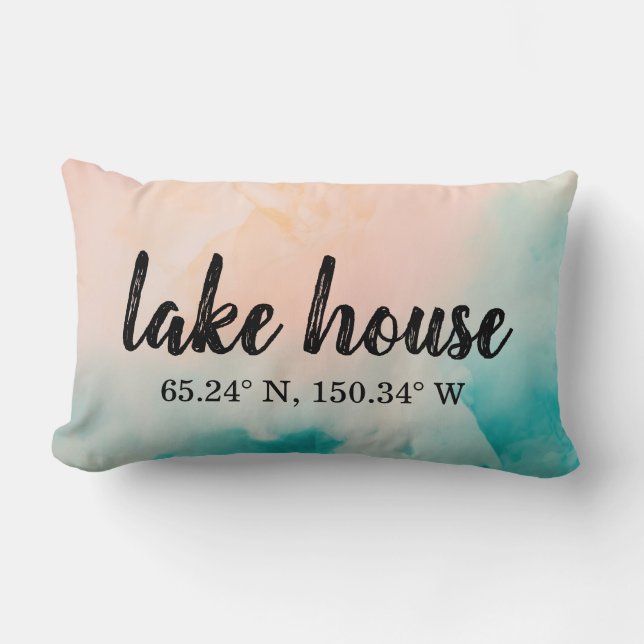 Lake House Custom Coordinates Lumbar Pillow (Front)