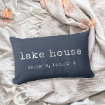 Lake House Custom Coordinates Throw Pillow<br><div class="desc">Show your love for your lakeside abode with our custom coordinates lumbar throw pillow. Shown with "lake house" and the coordinates beneath, our soft navy blue pillow features your lake house latitude and longitude in ivory vintage typewriter lettering. Search for your coordinates on any mapping site and enter them in...</div>