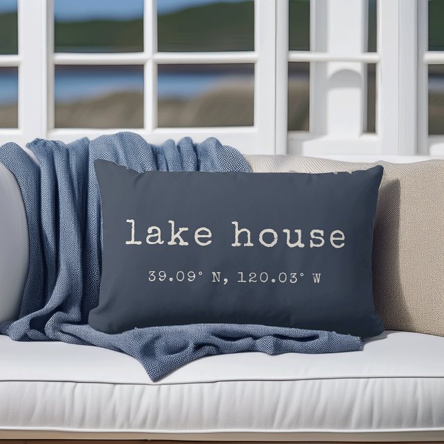 Lake House Custom Coordinates Throw Pillow (Creator Uploaded)