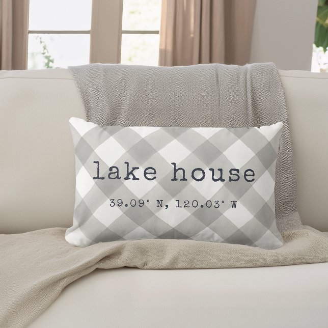 Lake House Custom Coordinates Throw Pillow (Creator Uploaded)