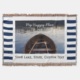 Lake House Custom Photo My Happy Place Striped Throw Blanket
