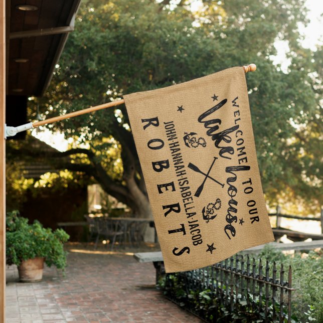 Lake House Custom Rustic Burlap Paddles Anchors Flag (In SItu)