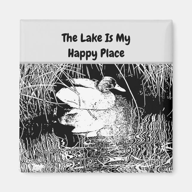 Lake House Duck in Reeds Black and White Nature Magnet (Front)