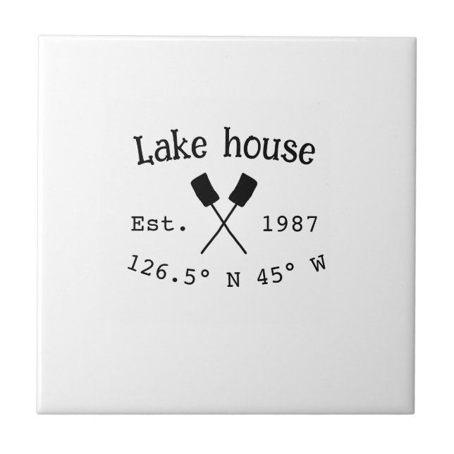 Lake house ets. Date year custom coordinates add n Ceramic Tile (Front)
