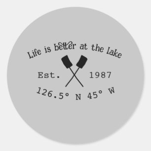 Lake house ets. Date year custom coordinates add n Classic Round Sticker