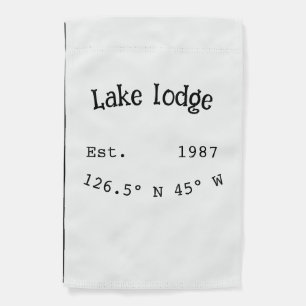 Lake house ets. Date year custom coordinates add n Garden Flag