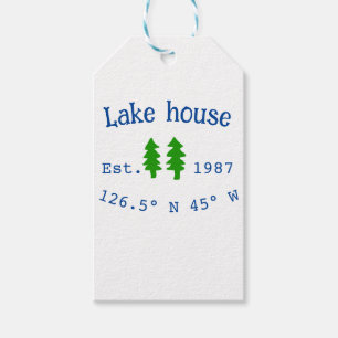 Lake house ets. Date year custom coordinates add n Gift Tags