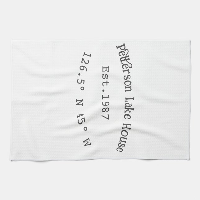 Lake house ets. Date year custom coordinates add n Kitchen Towel (Horizontal)