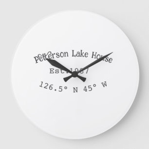 Lake house ets. Date year custom coordinates add n Large Clock