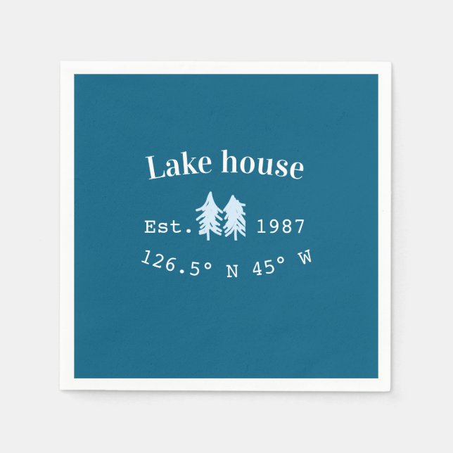 Lake house ets. Date year custom coordinates add n Napkins (Front)