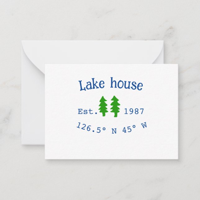 Lake house ets. Date year custom coordinates add n Note Card (Front)
