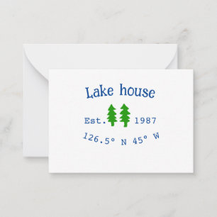 Lake house ets. Date year custom coordinates add n Note Card