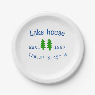 Lake house ets. Date year custom coordinates add n Paper Plates