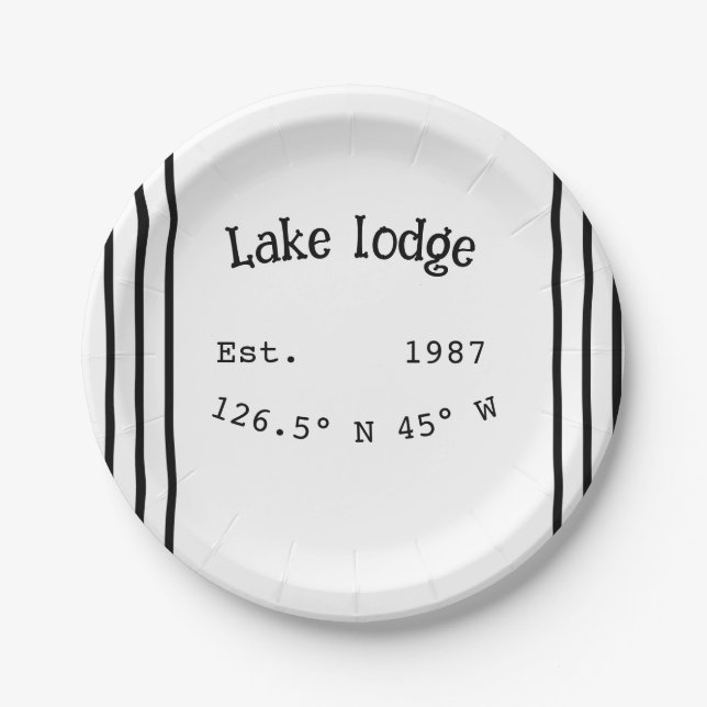 Lake house ets. Date year custom coordinates add n Paper Plates (Front)