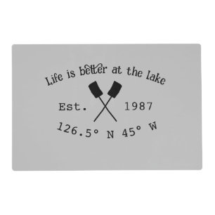 Lake house ets. Date year custom coordinates add n Placemat