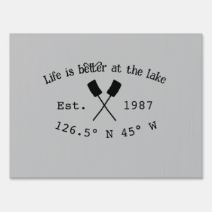 Lake house ets. Date year custom coordinates add n Sign