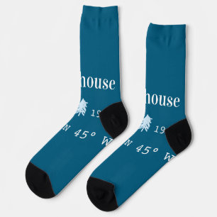 Lake house ets. Date year custom coordinates add n Socks