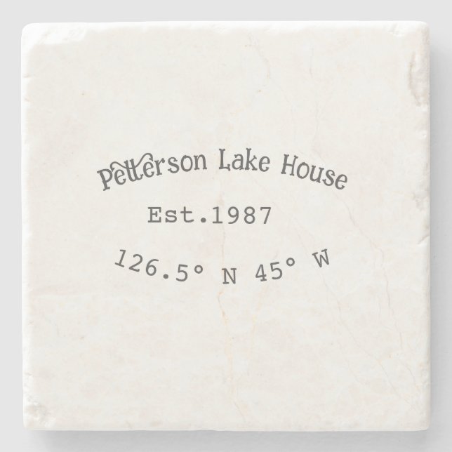 Lake house ets. Date year custom coordinates add n Stone Coaster (Front)