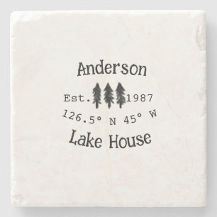 Lake house ets. Date year custom coordinates add n Stone Coaster