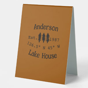 Lake house ets. Date year custom coordinates add n Table Tent
