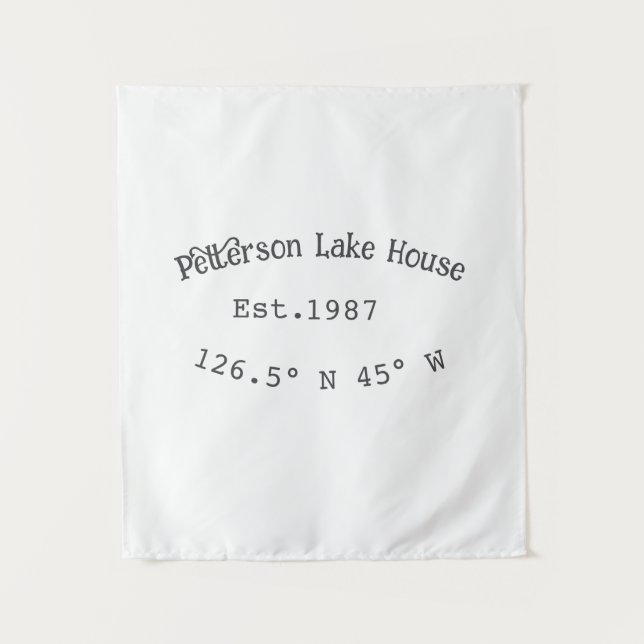 Lake house ets. Date year custom coordinates add n Tapestry (Front)