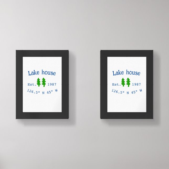 Lake house ets. Date year custom coordinates add n Wall Art Sets (Front)