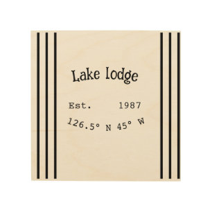Lake house ets. Date year custom coordinates add n Wood Wall Art