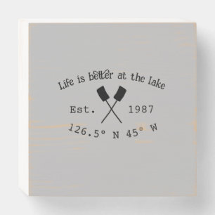 Lake house ets. Date year custom coordinates add n Wooden Box Sign