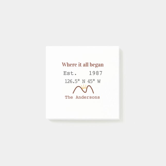 Lake house ets. Date year custom coordinates brown Post-it Notes (Front)