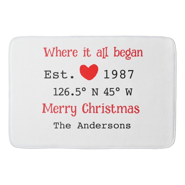 Lake house ets. Date year custom coordinates red Bath Mat (Front)