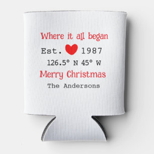 Lake house ets. Date year custom coordinates red Can Cooler