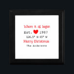 Lake house ets. Date year custom coordinates red Gift Box<br><div class="desc">Design</div>