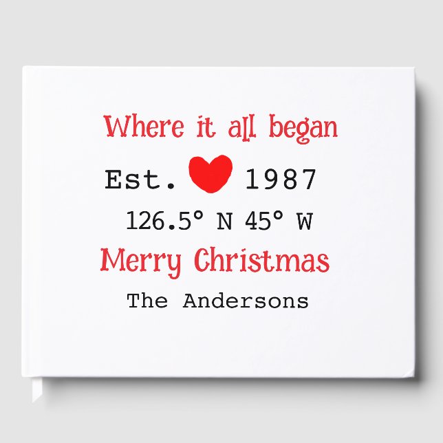 Lake house ets. Date year custom coordinates red Guest Book (Front)