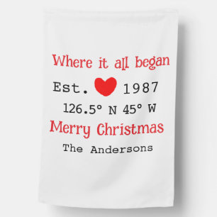 Lake house ets. Date year custom coordinates red House Flag