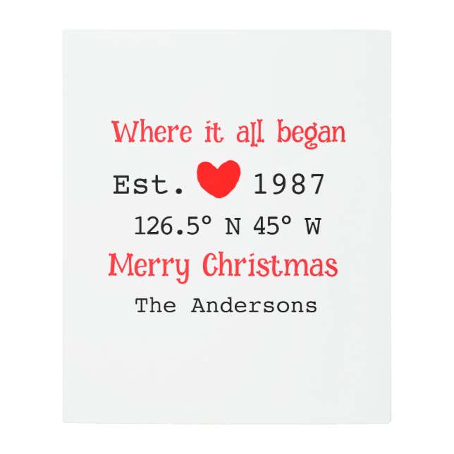 Lake house ets. Date year custom coordinates red Metal Print (Front)