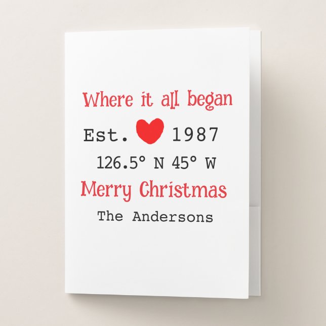 Lake house ets. Date year custom coordinates red Pocket Folder (Front)