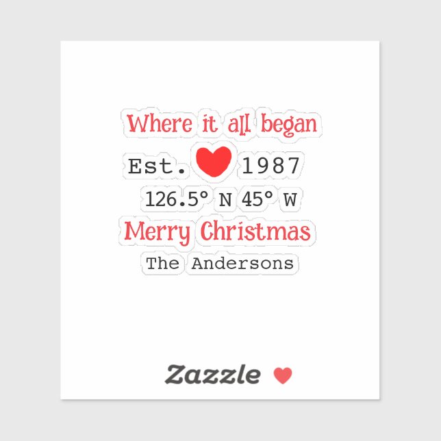 Lake house ets. Date year custom coordinates red Sticker (Sheet)