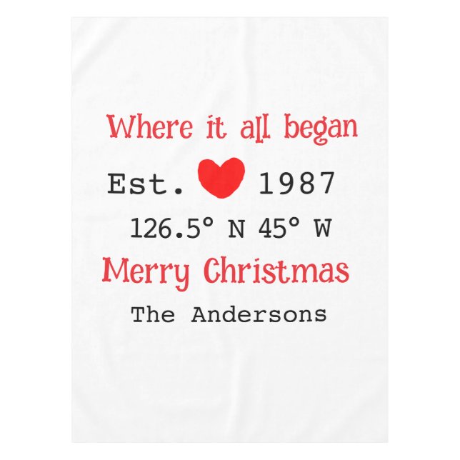Lake house ets. Date year custom coordinates red Tablecloth (Front)