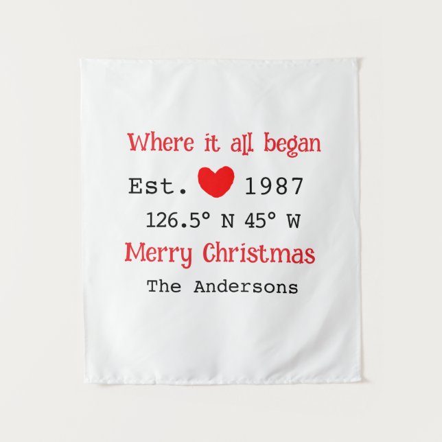 Lake house ets. Date year custom coordinates red Tapestry (Front)