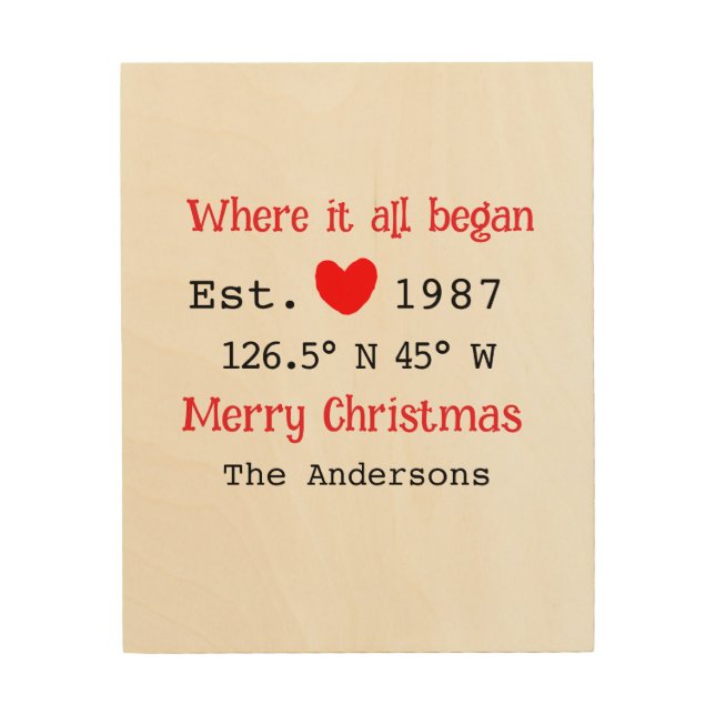 Lake house ets. Date year custom coordinates red Wood Wall Art (Front)