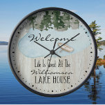 Lake House Family Monogram Large Clock<br><div class="desc">Life is Great at the Lake House. Monogrammed name. Fun welcome for your guests. Watercolor scenic with trees,  lake and boat.</div>