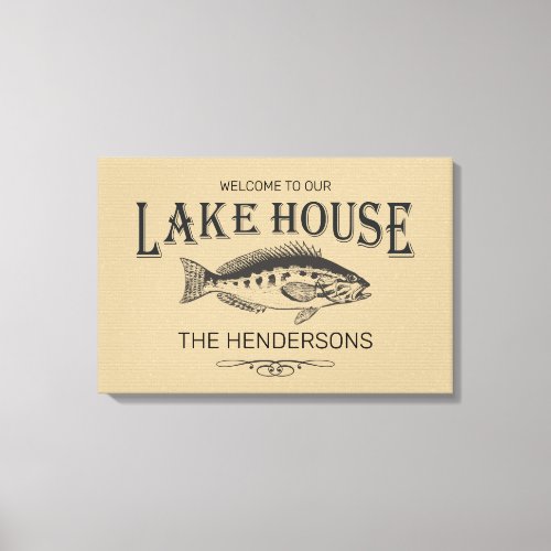  Lake House Family Name Fish Canvas Print